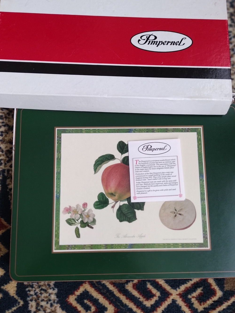 Pimpernel Botanical Hooker Fruits Placemats 12" X 9" Green Border Set of 6
